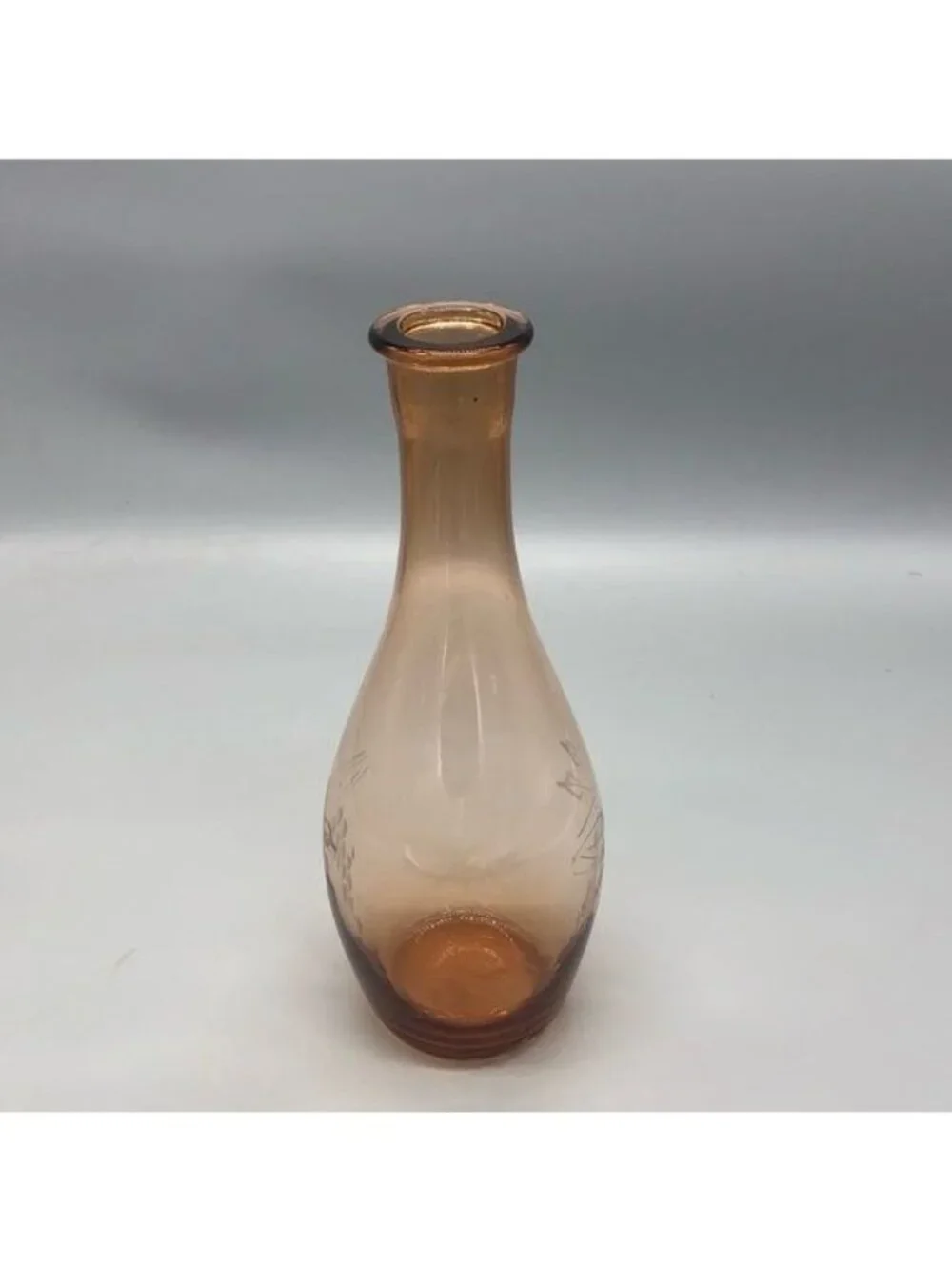 vintage liquid Decator glass vase amber grapes edged 11